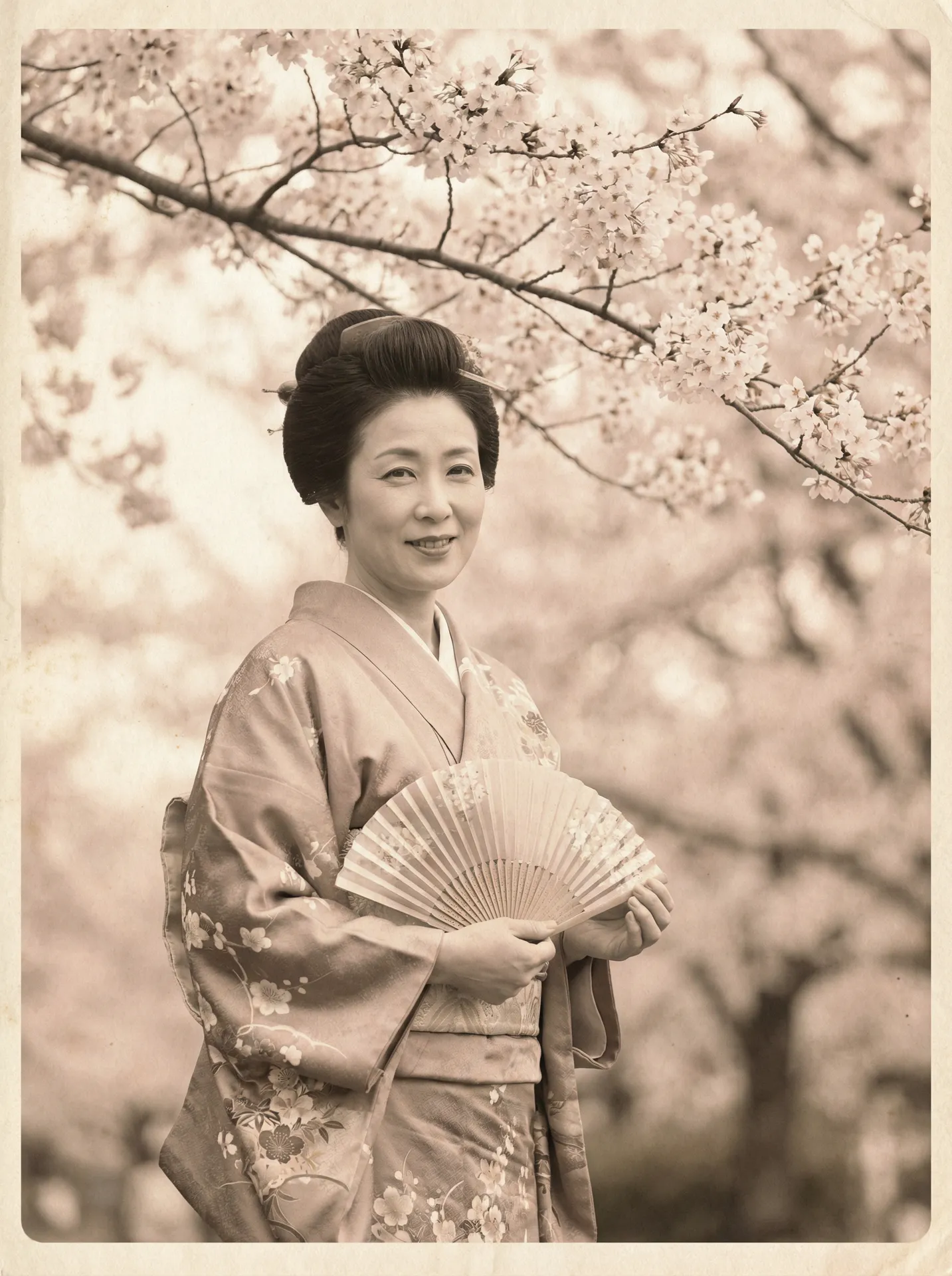 一位持扇的优雅 追女大作战 在樱花树下的复古写真